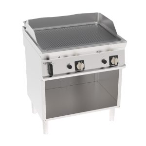 Fry-Top gas piastra rigata cromata spazzolata freestanding su vano aperto