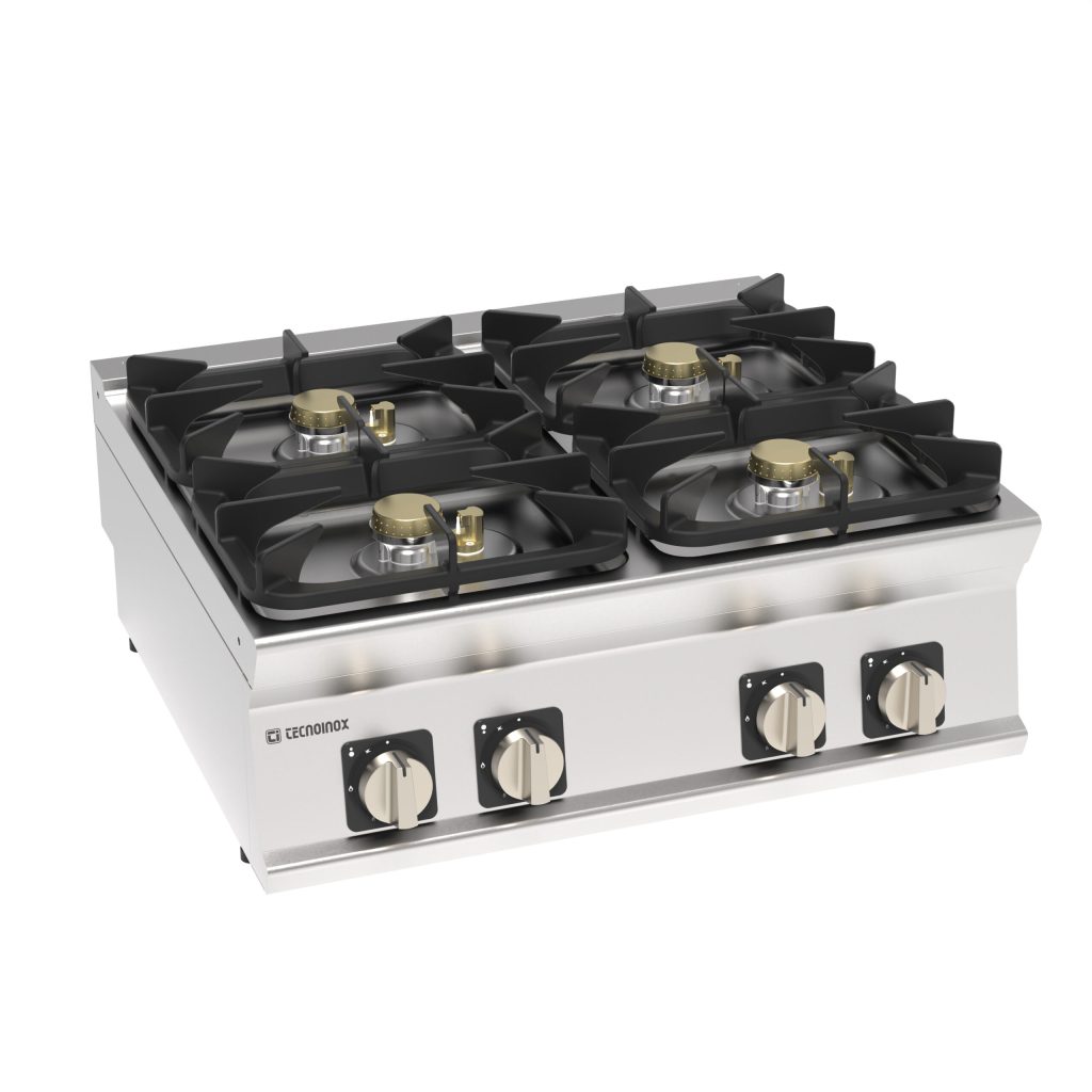 Piano cottura ermetico gas 4 fuochi con griglie in ghisa top – Tecnoinox