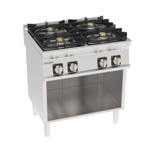 Piano cottura ermetico gas 4 fuochi con griglie in ghisa freestanding su vano aperto