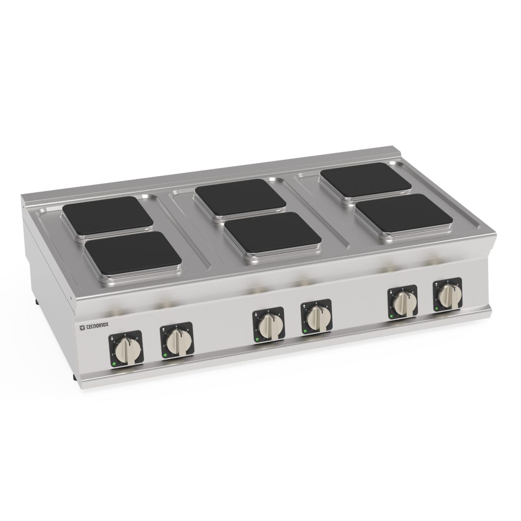Piano cottura elettrico 6 piastre ermetiche quadre (22x22cm – 8.7×8.7in) top – Tecnoinox