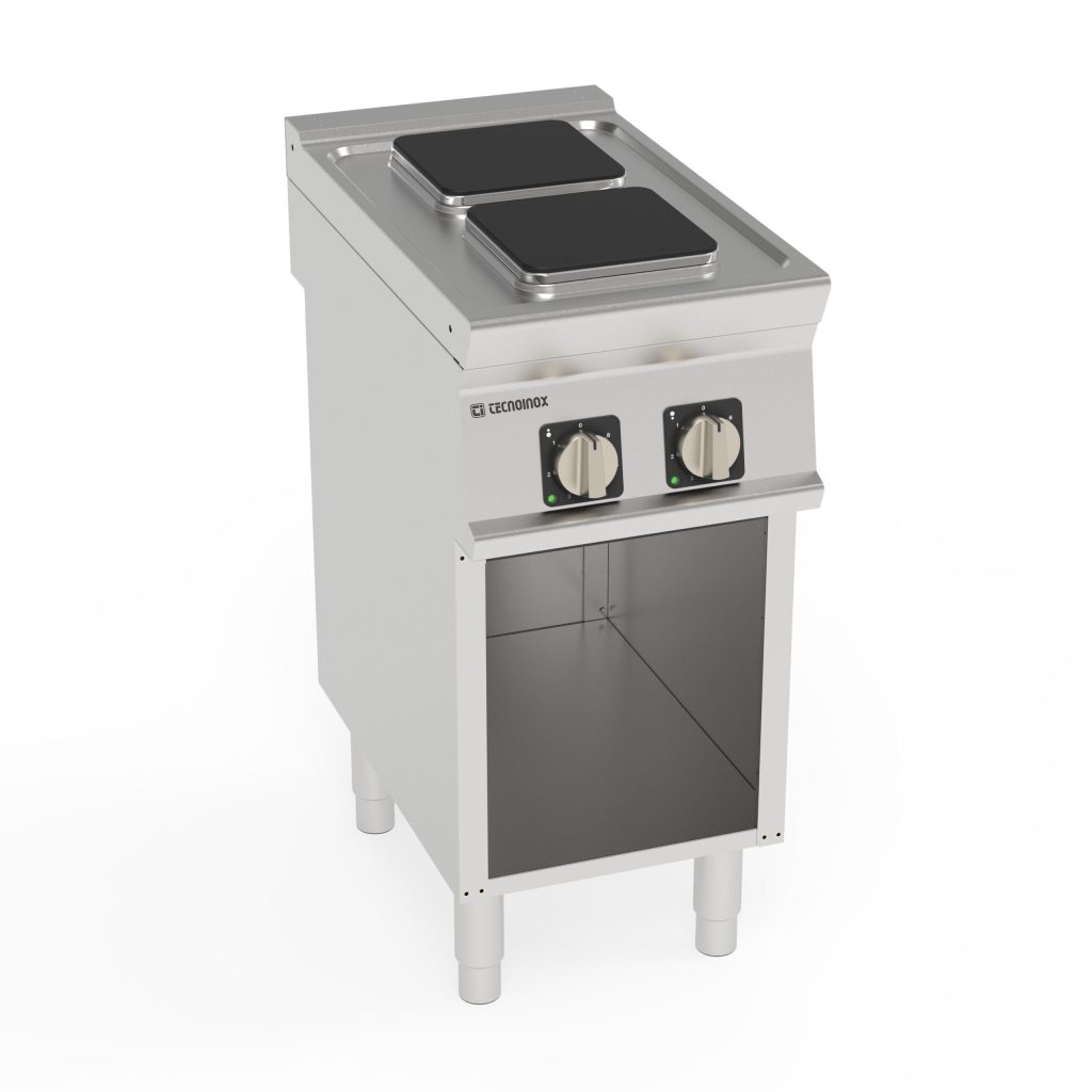 Piano cottura elettrico 2 piastre ermetiche quadre (22x22cm – 8.7×8.7in) freestanding su vano aperto – Tecnoinox