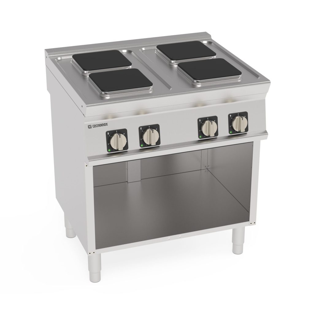 Piano cottura elettrico 4 piastre ermetiche quadre (22x22cm – 8.7×8.7in) freestanding su vano aperto – Tecnoinox
