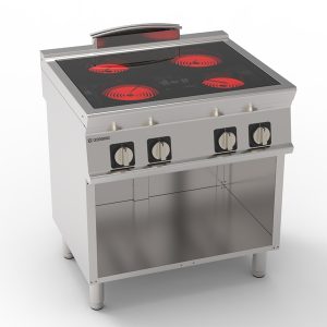 Piano cottura elettrico in vetroceramica 4 zone riscaldanti freestanding su vano aperto – Tecnoinox