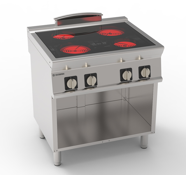 Piano cottura elettrico in vetroceramica 4 zone riscaldanti freestanding su vano aperto – Tecnoinox