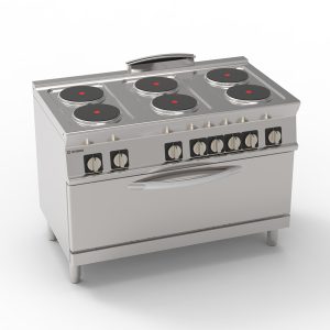 Cucina elettrica 6 piastre ermetiche tonde (diam 22cm - 8.7in) su forno elettrico statico full-size(cm92,5x63x30) con 1 griglia – Tecnoinox