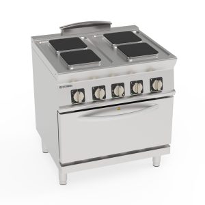 Cucina elettrica 4 piastre ermetiche quadre (22x22cm – 8.7×8.7in) su forno elettrico convezione GN1/1 con 1 griglia
