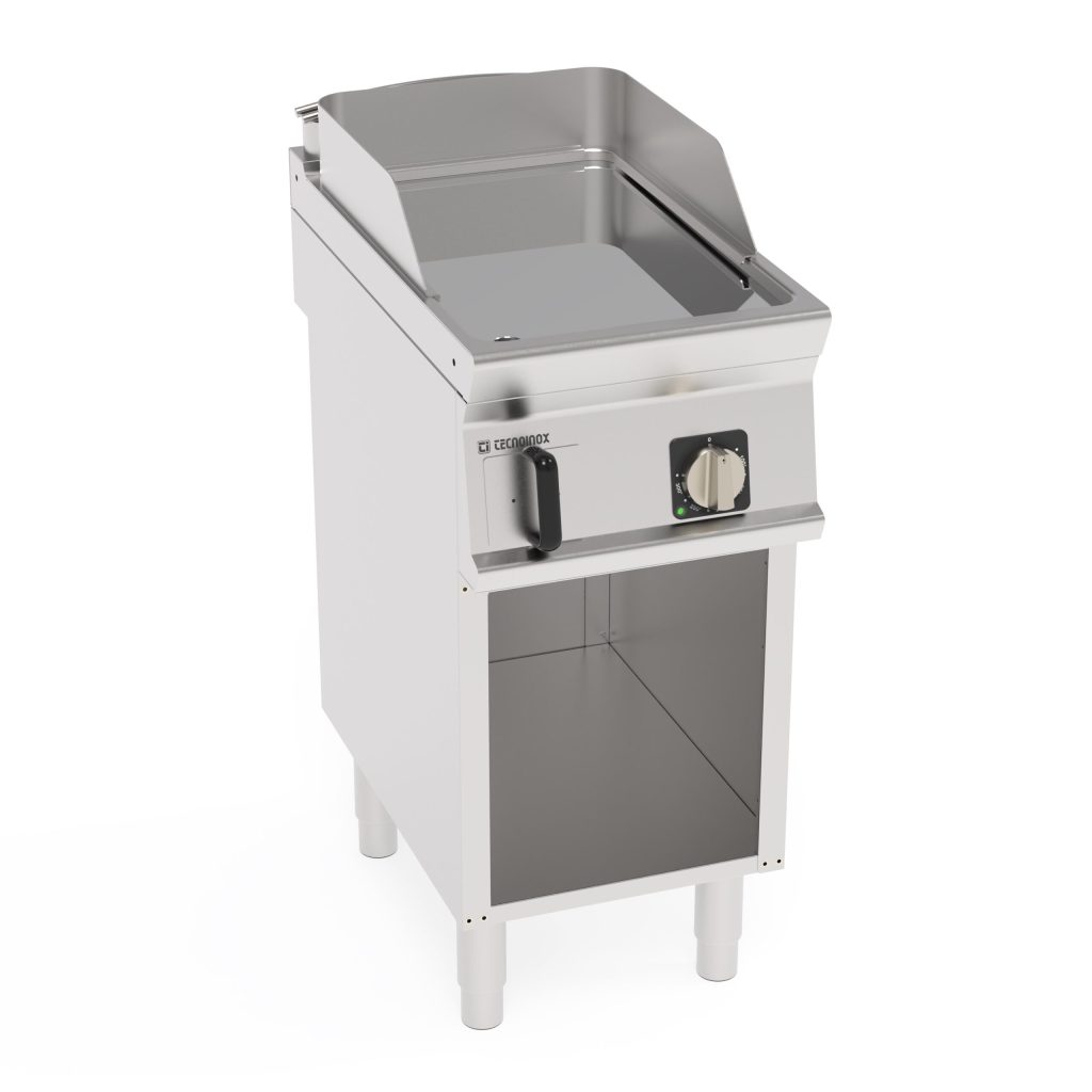 Fry-Top elettrico piastra liscia cromata freestanding su vano aperto