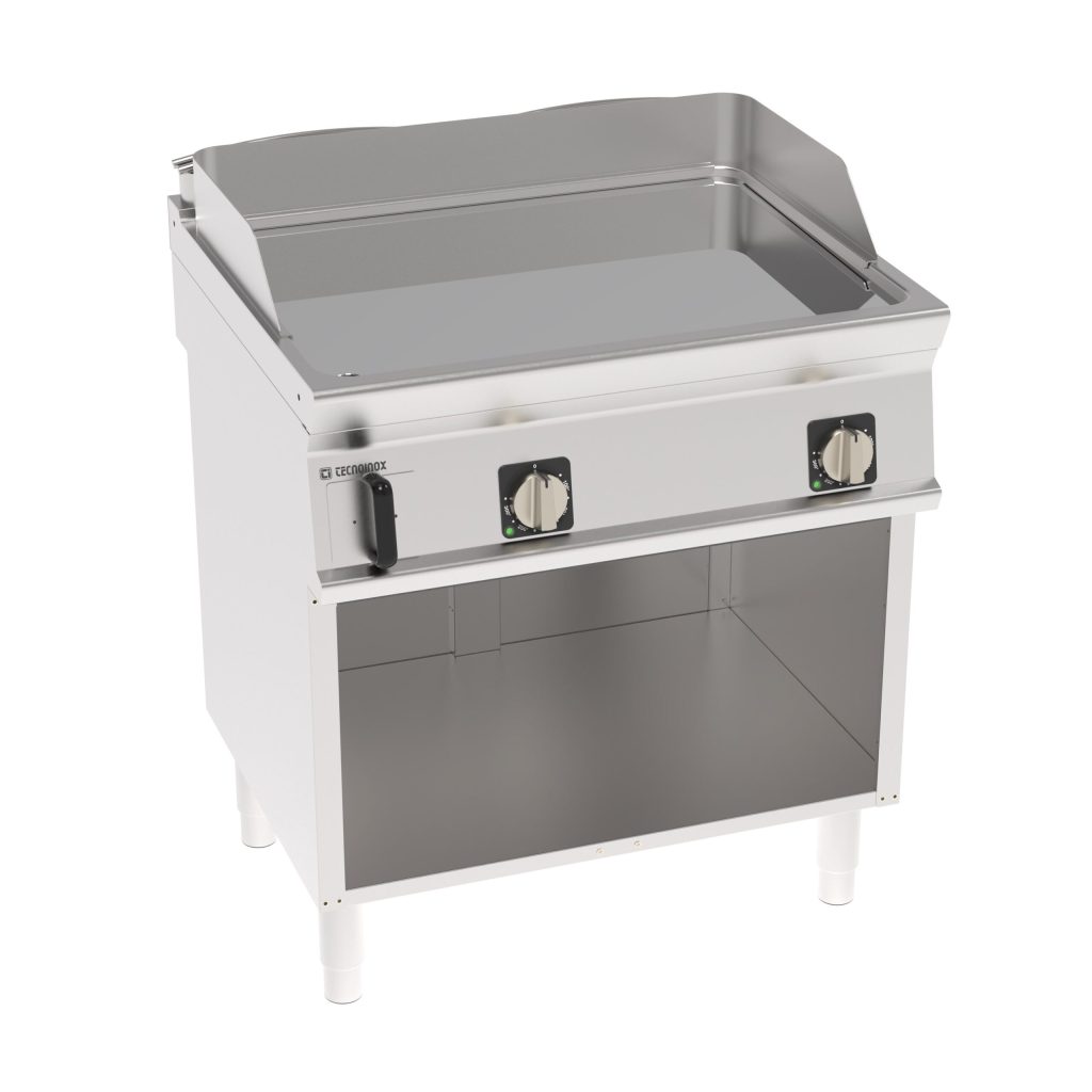 Fry-Top elettrico piastra liscia cromata freestanding su vano aperto