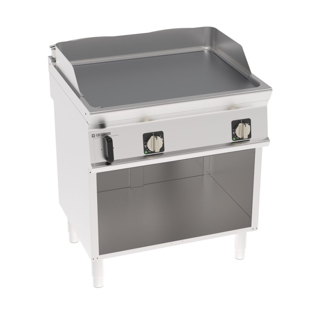 Fry-Top elettrico piastra liscia cromata spazzolata freestanding su vano aperto