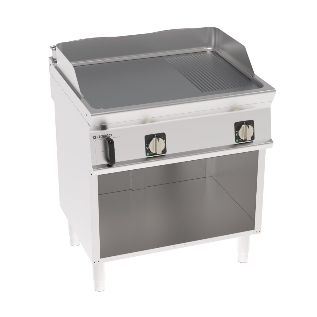 Fry-Top elettrico piastra 1/3 rigata cromata spazzolata freestanding su vano aperto