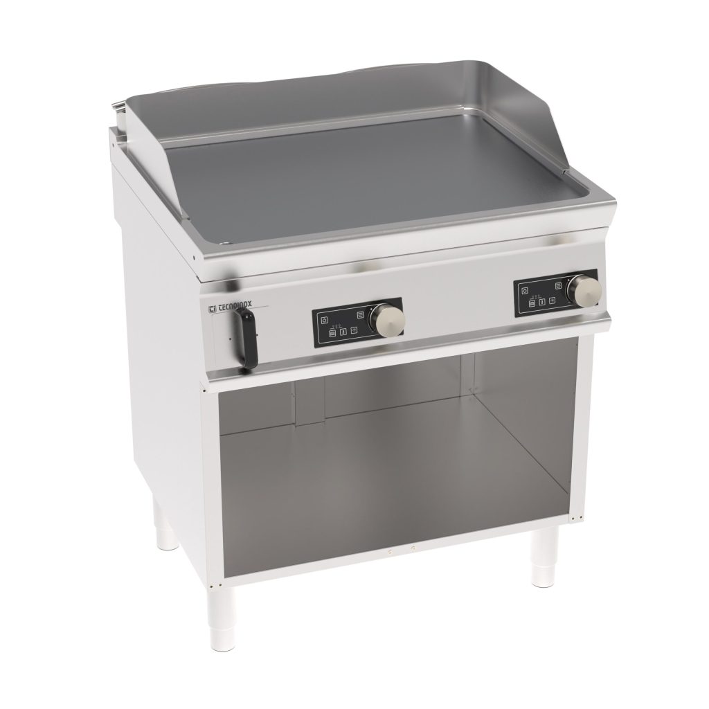 Fry-Top elettrico piastra liscia cromata spazzolata a controllo elettronico freestanding su vano aperto
