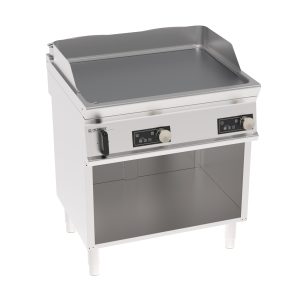 Fry-Top elettrico piastra liscia cromata spazzolata a controllo elettronico freestanding su vano aperto