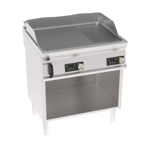 Fry-Top elettrico piastra 1/3 rigata cromata spazzolata a controllo elettronico freestanding su vano aperto