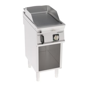 Fry-Top elettrico piastra rigata cromata spazzolata freestanding su vano aperto con tecnologia EVENHEAT