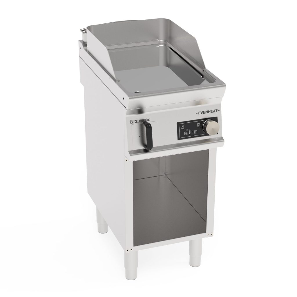 Fry-Top elettrico piastra liscia cromata a controllo elettronico freestanding su vano aperto con tecnologia EVENHEAT
