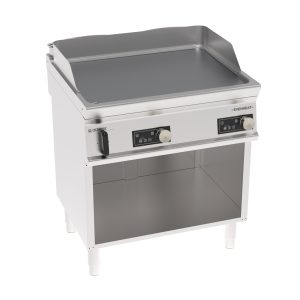 Fry-Top elettrico piastra liscia cromata spazzolata a controllo elettronico freestanding su vano aperto con tecnologia EVENHEAT