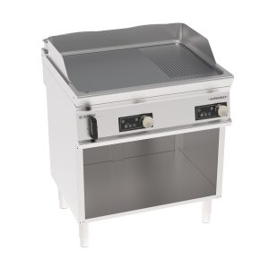 Fry-Top elettrico piastra 1/3 rigata cromata spazzolata a controllo elettronico freestanding su vano aperto con tecnologia EVENHEAT