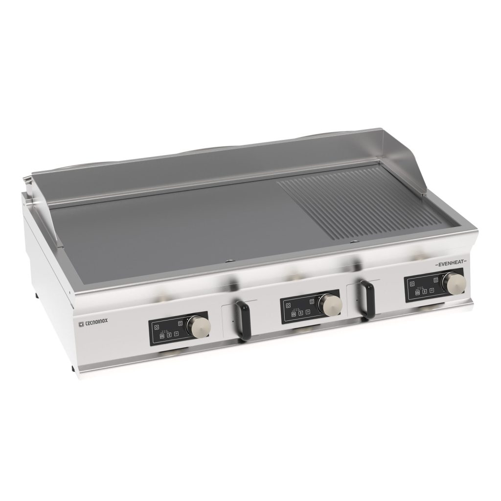 Fry-Top elettrico piastra 1/3 rigata cromata spazzolata a controllo elettronico top con tecnologia EVENHEAT