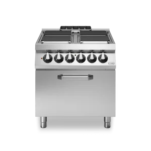Inoxgastro 900 – Cucina elettrica, 4 piastre quadre, con forno elettrico ventilato, modulo 80 cm