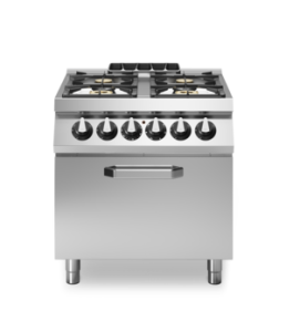 Inoxgastro 700 – Cucina a gas, bacinelle smaltate, 4 fuochi, con forno elettrico, modulo 80 cm