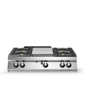 Inoxgastro 900 – Tuttapiastra a gas, 4 fuochi e piastra centrale, top, modulo 120 cm