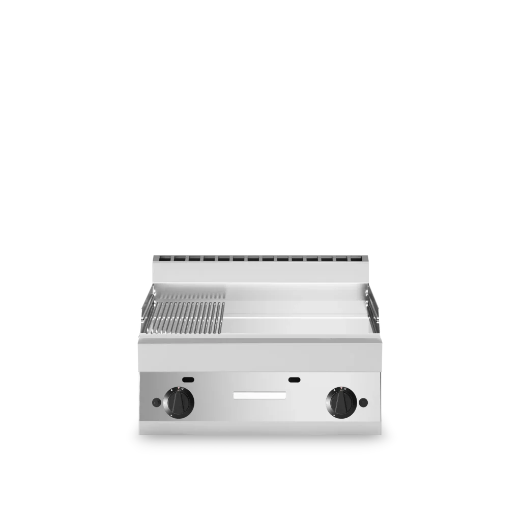 Inoxgastro 650 – Fry top gas modulo 70 piastra cromo satinato 2/3 liscia 1/3 rigata 11,4 kW top