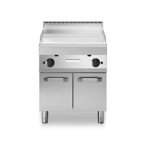 Inoxfun700 – Fry top gas, piastra liscia cromata satinata, su vano con porte, modulo 70 cm