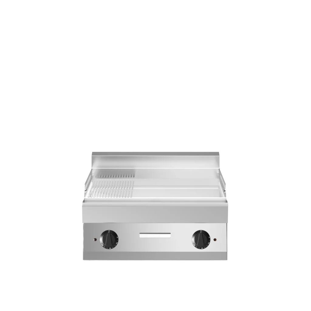 Inoxfun700 – Fry top elettrico, piastra 2/3 liscia 1/3 rigata cromata satinata, top, modulo 70 cm
