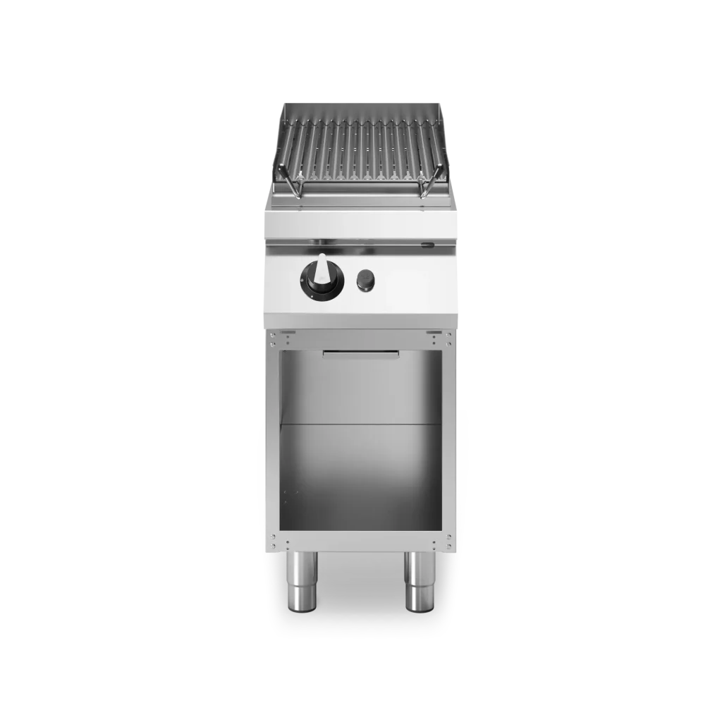 Inoxgastro 700 – Griglia a pietra lavica a gas, griglia in acciaio inox, su vano aperto, modulo 40 cm
