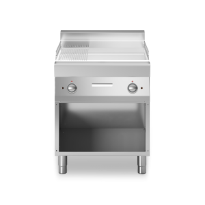 Inoxfun700 – Fry top elettrico, piastra 2/3 liscia 1/3 rigata cromata lucida, su vano aperto, modulo 70 cm