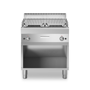 Inoxfun700 – Griglia pietra lavica, 2 zona di cottura in acciaio inox, su vano aperto, modulo 80 cm