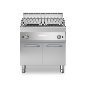 Inoxfun700 – Griglia pietra lavica, 2 zona di cottura in acciaio inox, su vano con porte, modulo 80 cm
