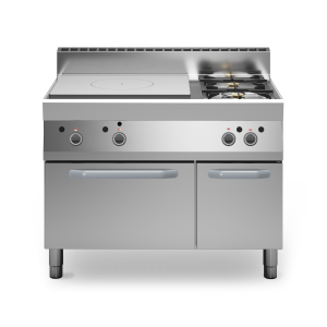 Inoxgastro 650 – Tuttapiastra gas bacinella smaltata modulo 110 2 fuochi con forno gas vano con porta
