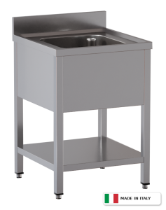 Lavello a 1 vasca – su gambe con ripiano – con alzatina – 700 × 700 × 850 mm