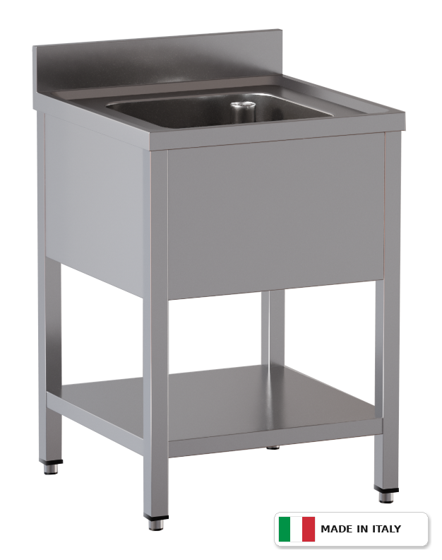 Lavello a 1 vasca – su gambe con ripiano – con alzatina – 600 × 600 × 850 mm