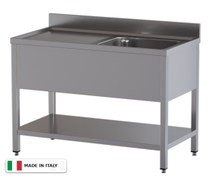 Lavello a 1 vasca – gocciolatoio a sinistra – su gambe con ripiano – 1000 × 700 × 850 mm