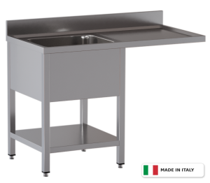Lavello a 1 vasca – vano lavastoviglie a destra – su gambe con ripiano – 1200 × 700 × 850 mm