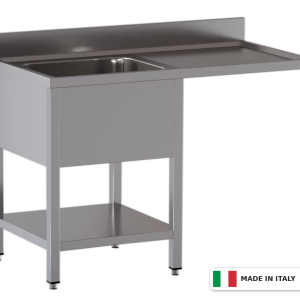 Lavello a 1 vasca – vano lavastoviglie a destra – su gambe con ripiano – 1200 × 700 × 850 mm