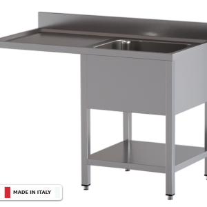 Lavello a 1 vasca – vano lavastoviglie a sinistra – su gambe con ripiano – 1400 × 700 × 850 mm