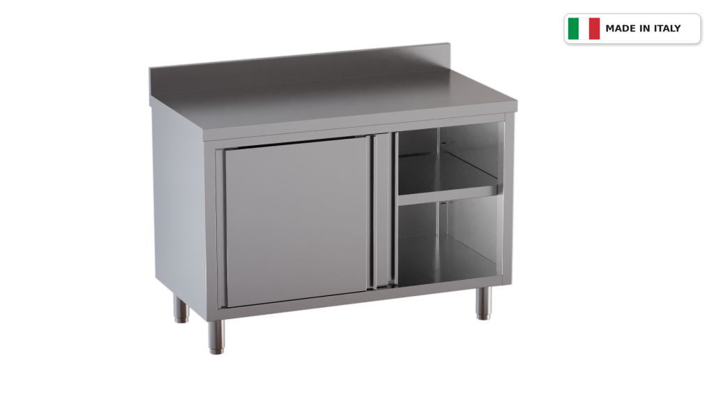 Tavolo da lavoro armadiato – 2 porte scorrevoli – con alzatina – 1000 × 700 × 850 mm