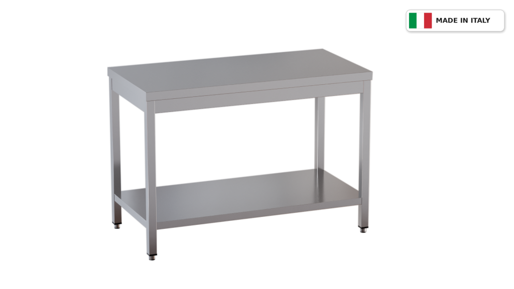 Tavolo da lavoro su gambe – con ripiano inferiore – senza alzatina – 1600 × 600 × 850 mm