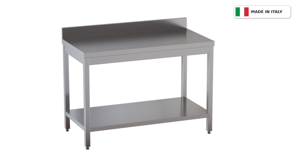 Tavolo da lavoro su gambe – con doppio ripiano – con alzatina – 1100 × 700 × 850 mm