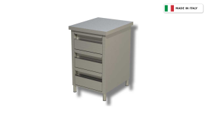 Cassettiera in acciaio inox – 3 cassetti – senza alzatina – 500 × 600 × 850 mm