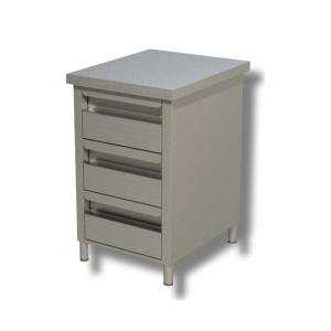 Cassettiera in acciaio inox – 3 cassetti – senza alzatina – 500 × 700 × 850 mm