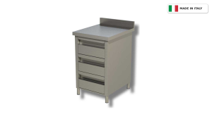 Cassettiera in acciaio inox – 3 cassetti – con alzatina – 500 × 600 × 850 mm