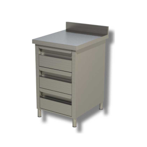 Cassettiera in acciaio inox – 3 cassetti – con alzatina – 500 × 700 × 850 mm