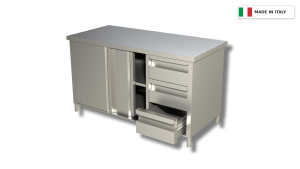 Tavolo da lavoro armadiato – porte scorrevoli – 3 cassetti a destra – senza alzatina – 1800 × 600 × 850 mm
