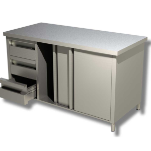 Tavolo da lavoro armadiato – porte scorrevoli – 3 cassetti a sinistra – senza alzatina – 2000 × 700 × 850 mm