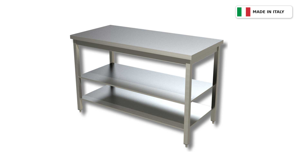Tavolo da lavoro su gambe – con doppio ripiano – senza alzatina – 1000 × 700 × 850 mm