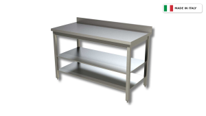 Tavolo da lavoro su gambe – con doppio ripiano – con alzatina – 1500 × 600 × 850 mm